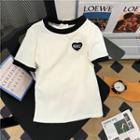 Short-sleeve Lettering Heart Embroidered T-shirt