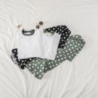 Lace Trim Short Sleeve T-shirt / Dot Print Layered Skirt