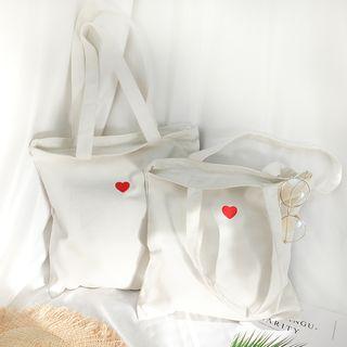 Heart Print Canvas Shopper Bag