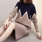 Color Block Long Sleeve Sweater Dress