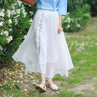 Floral Embroidered Maxi Chiffon Skirt