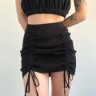 Drawstring Knit Mini Pencil Skirt