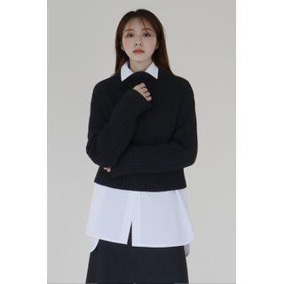 Mock-neck Slit-cuff Sweater Black - One Size