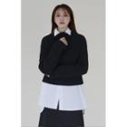 Mock-neck Slit-cuff Sweater Black - One Size