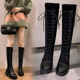 Faux-leather Lace-up Front Tall Boots