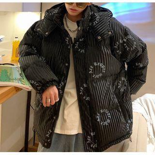 Lettering Hooded Zip-up Down Coat