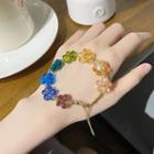 Flower Glass Bracelet Mixed Color - Blue & Yellow & Coffee - One Size