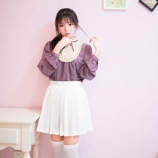 Ruffle Panel Bow Blouse Violet - One Size