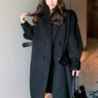 V-neck Loose-fit Coat Jacket - Black - One Size