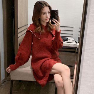 Beaded Trim Peter Pan Collar Knit Dress