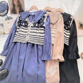 Set: Long-sleeve Dress + Two-tone Vest