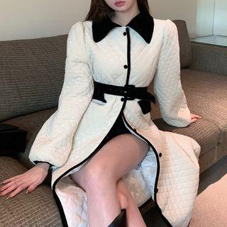 Puff-sleeve Quilted Coat Coat - White - One Size
