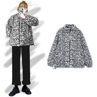 Leopard Print Zip Jacket Leopard - White - One Size