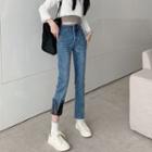 High-waist Fleece-lined Split Jeans