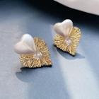 Faux Pearl Heart Layered Stud Earring 1 Pair - As Shown In Figure - One Size