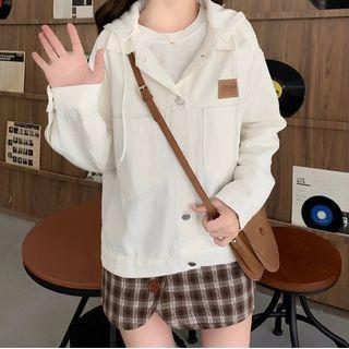 Detachable Hood Corduroy Button-up Jacket