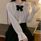 Lace Bow Accent Blouse White - One Size