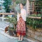 Set: Ruffled Top + Camisole + Embroidered Skirt