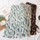 Leaves-print Pleated Chiffon Skirt