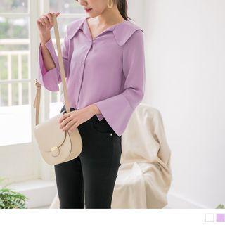 Slit Bell Sleeve V-neck Blouse