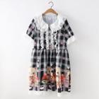 Lace Collar Bear Print Short-sleeve Dress As Shown In Figure - One Size