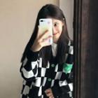 Heart Embroidered Checkerboard Cardigan