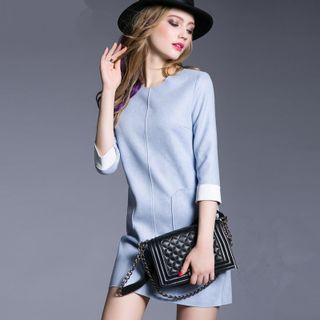 Faux-suede 3/4-sleeve Shift Dress