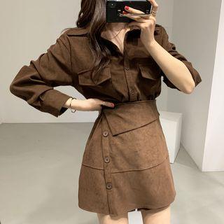 Long-sleeve Mock Two Piece Slim Fit Dress