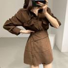 Long-sleeve Mock Two Piece Slim Fit Dress