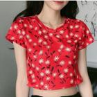 Floral Print Short Sleeve Cropped T-shirt