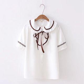 Bow Neck Short-sleeve Blouse