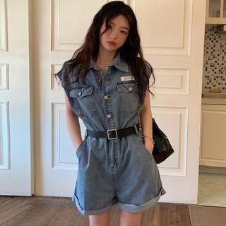 Short-sleeve Denim Jumpsuit Shorts