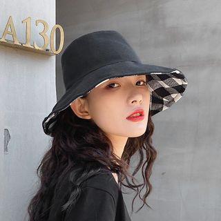 Plaid Panel Bucket Hat Black - One Size