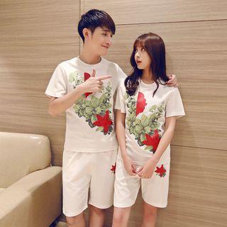 Coupe Matching Set: Floral Print Short-sleeve T-shirt + Shorts