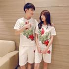 Coupe Matching Set: Floral Print Short-sleeve T-shirt + Shorts