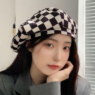 Check Beret Hat Check - Black & Off-white - M