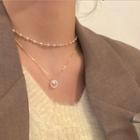Pendant Layered Choker Necklace 1 Pc - 2 Layers - Gold - One Size