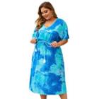 Dye Print Short-sleeve Midi Shift Dress