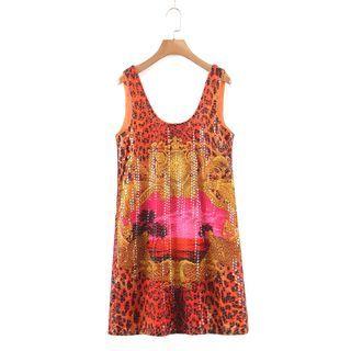 Print Sequined Mini A-line Tank Dress