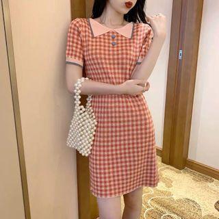 Short Sleeve Check Knit Polo Dress