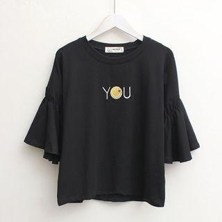 Embroidered Frilled Short-sleeve T-shirt