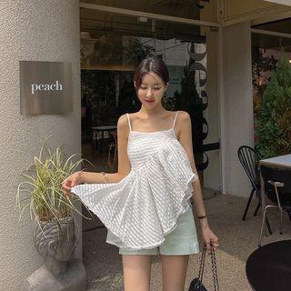 Spaghetti-strap Asymmetric Frilled Top