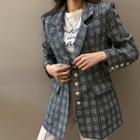 Metallic-button Plaid Blazer Black - One Size