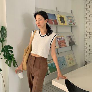 Ringer Waffle-knit Crop Vest