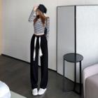 Striped Crop Henley / Drawcord Straight-cut Sweatpants