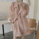 3/4-sleeve Double-breasted Blouse / Wide Leg Shorts