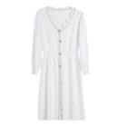 Long-sleeve Scallop Trim A-line Dress White - One Size