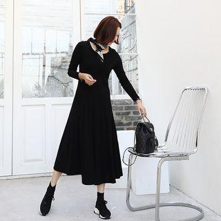 Round-neck Slim-fit Long Flare Dress