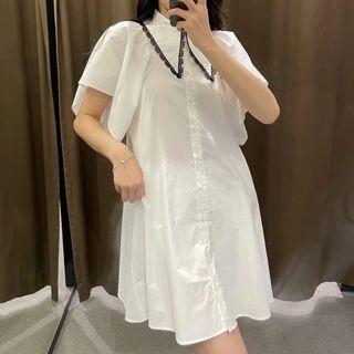 Lace Trim Flutter-sleeve Shirtdress