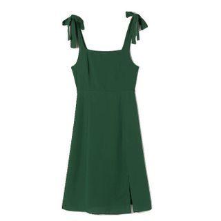 Tie-strap Plain Midi A-line Dress